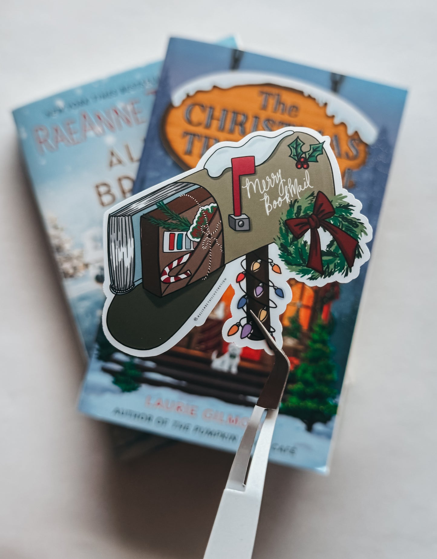 "Merry Book Mail" die cut sticker