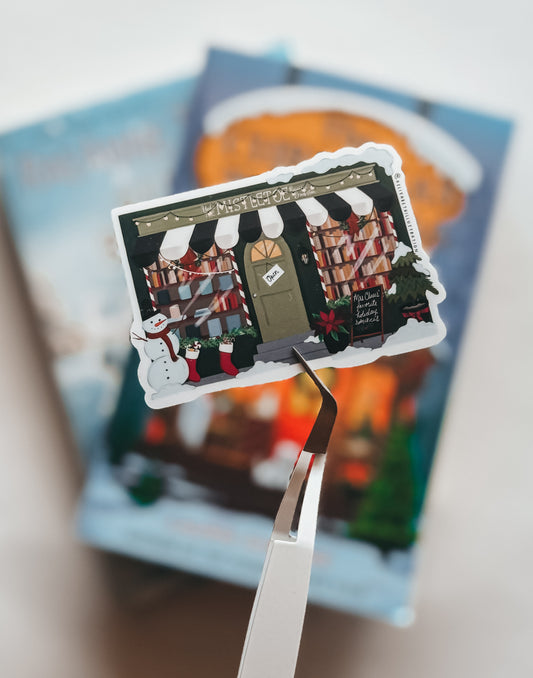 "Holiday Bookshop" die cut sticker