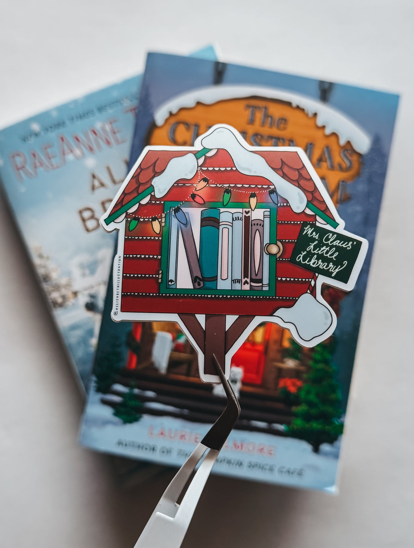 "Mrs. Claus' Little Library" die cut sticker