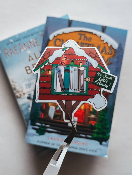 "Mrs. Claus' Little Library" die cut sticker