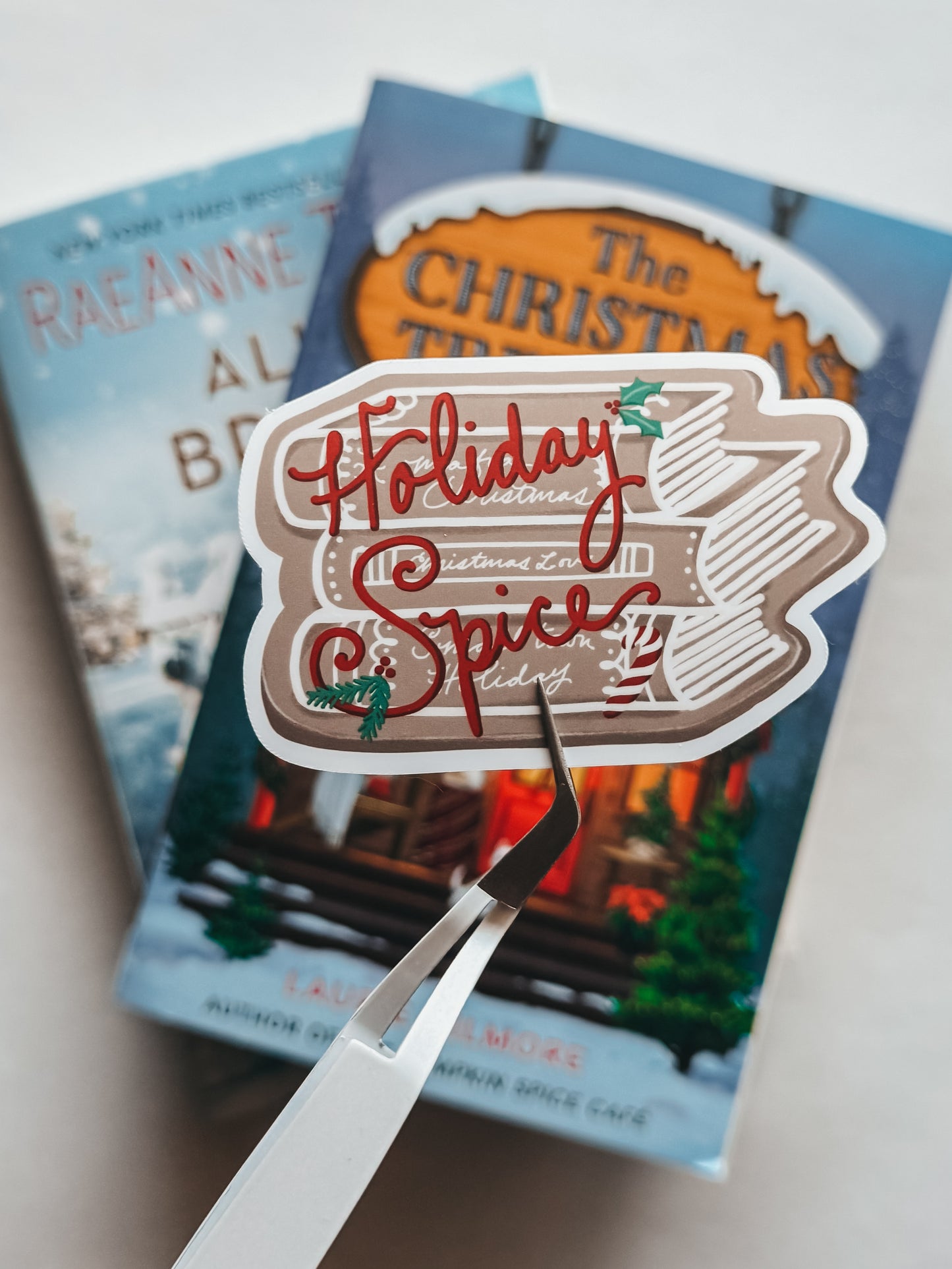 "Gingerbread Bookstack" die cut sticker