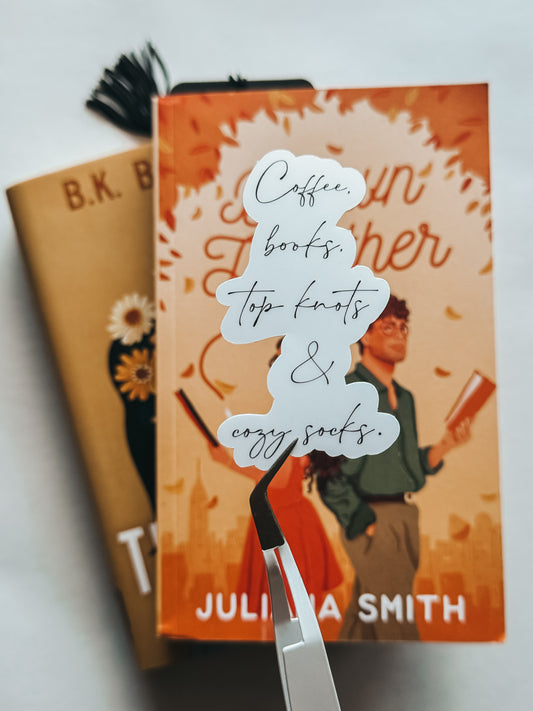 "Books & Top Knots" die cut sticker