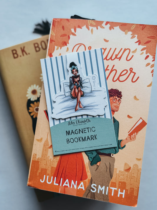 "Books in Bed" magnetic bookmark