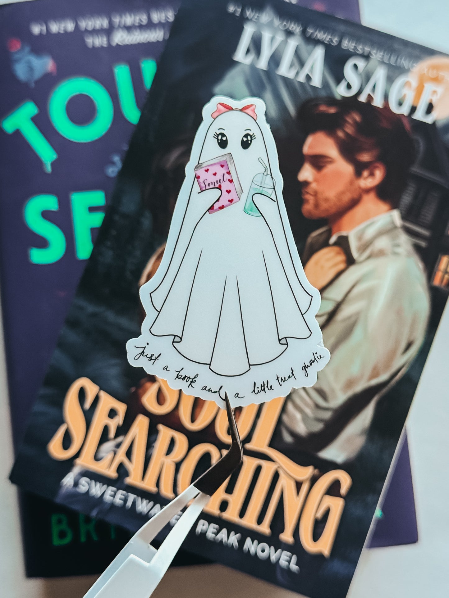 "Book & a Treat Ghoulie" die cut sticker