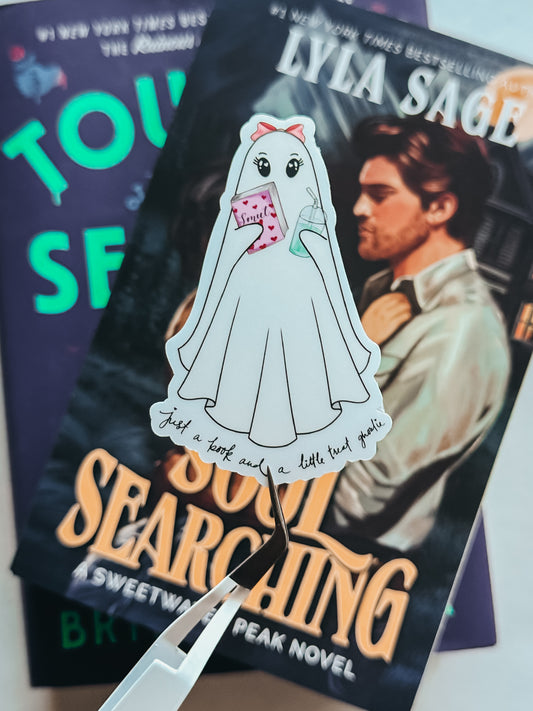 "Book & a Treat Ghoulie" die cut sticker