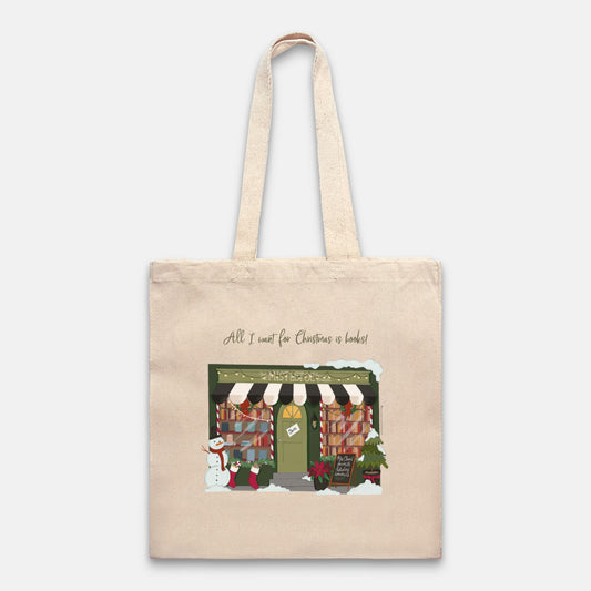 "All I Want for Christmas is Books" Canvas Tote Bag